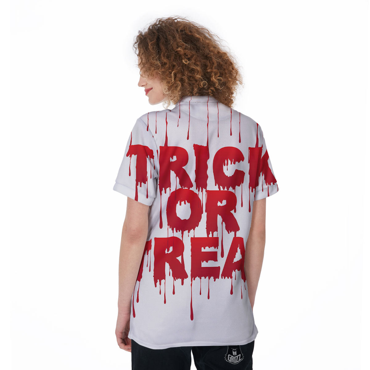 Trick Or Treat Red Blood Halloween Print Women's Golf Shirts-grizzshop