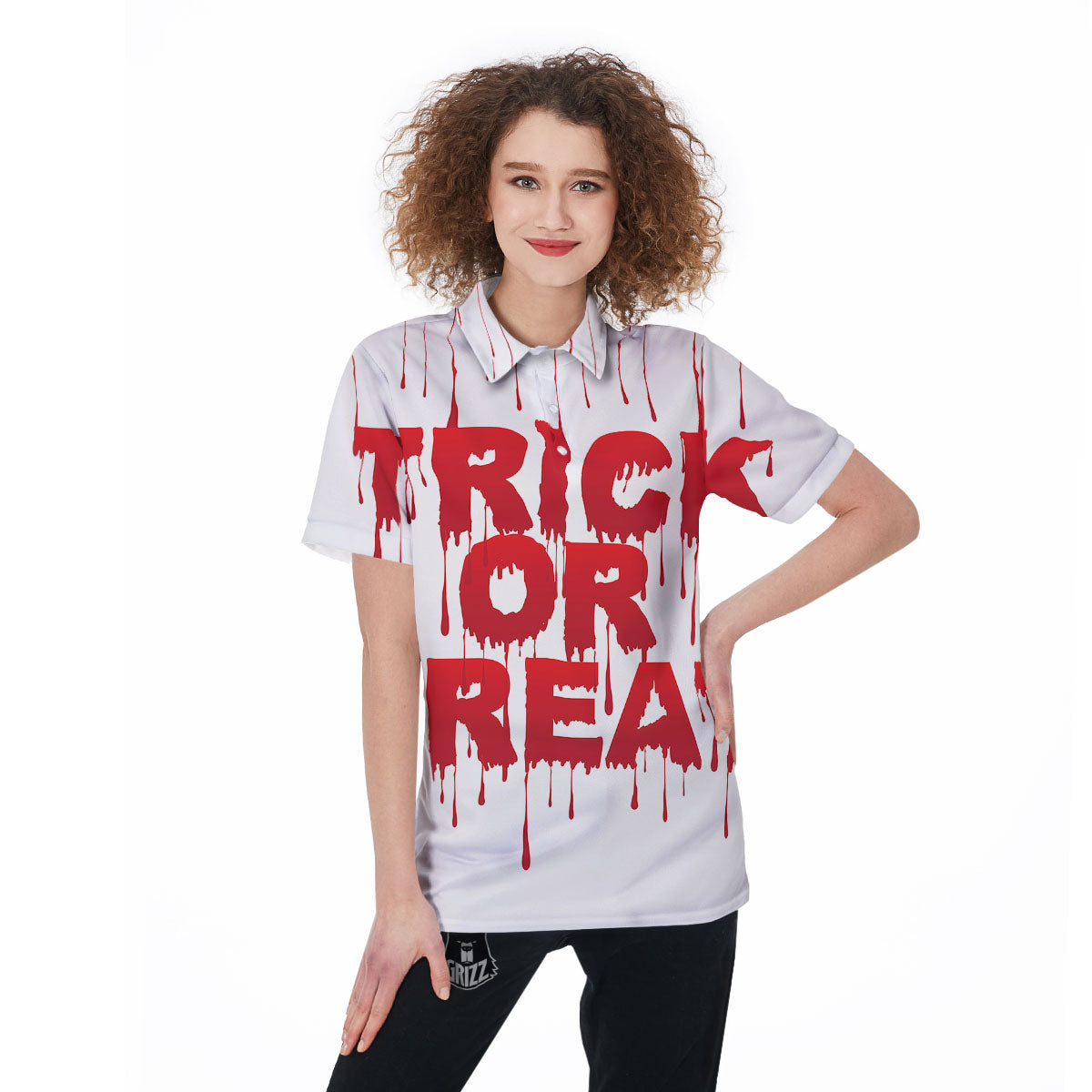 Trick Or Treat Red Blood Halloween Print Women's Golf Shirts-grizzshop