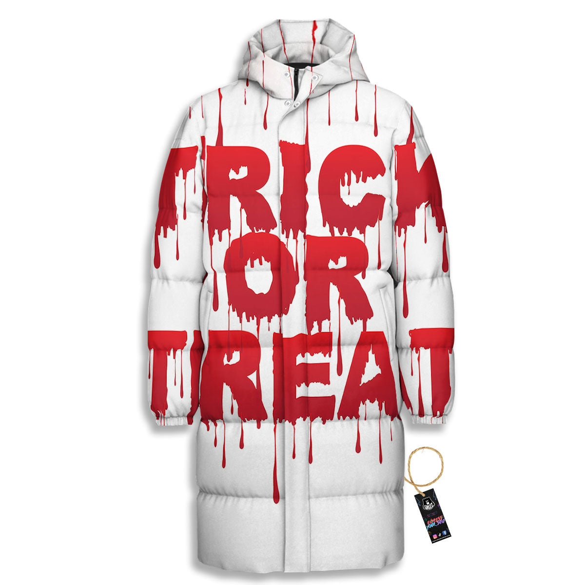 Trick Or Treat Red Blood Halloween Print Long Down Jacket