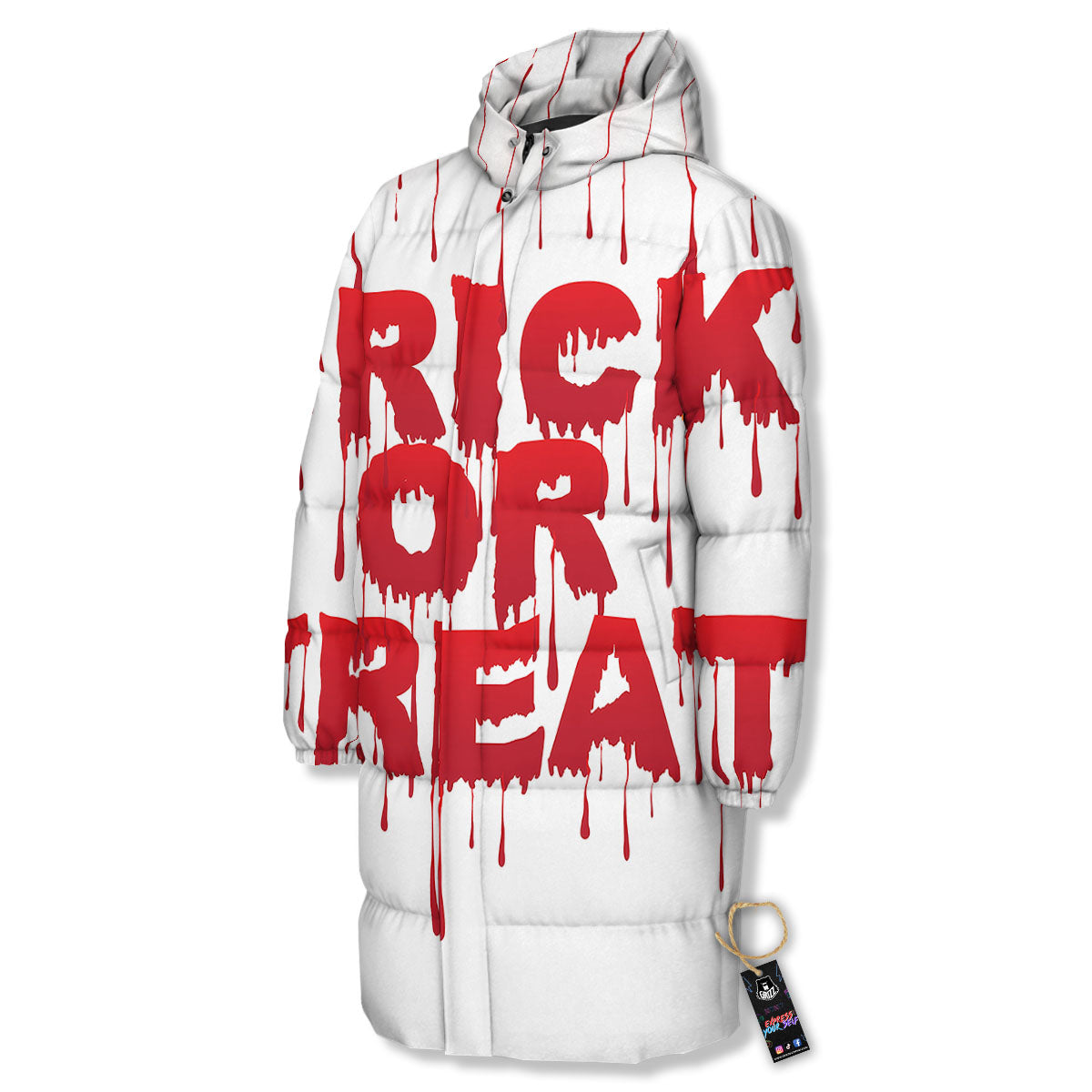 Trick Or Treat Red Blood Halloween Print Long Down Jacket