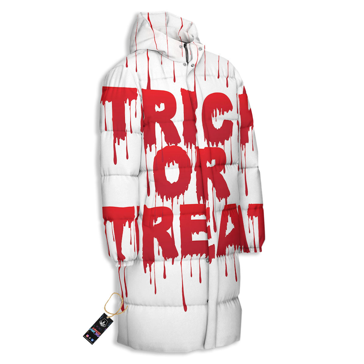 Trick Or Treat Red Blood Halloween Print Long Down Jacket