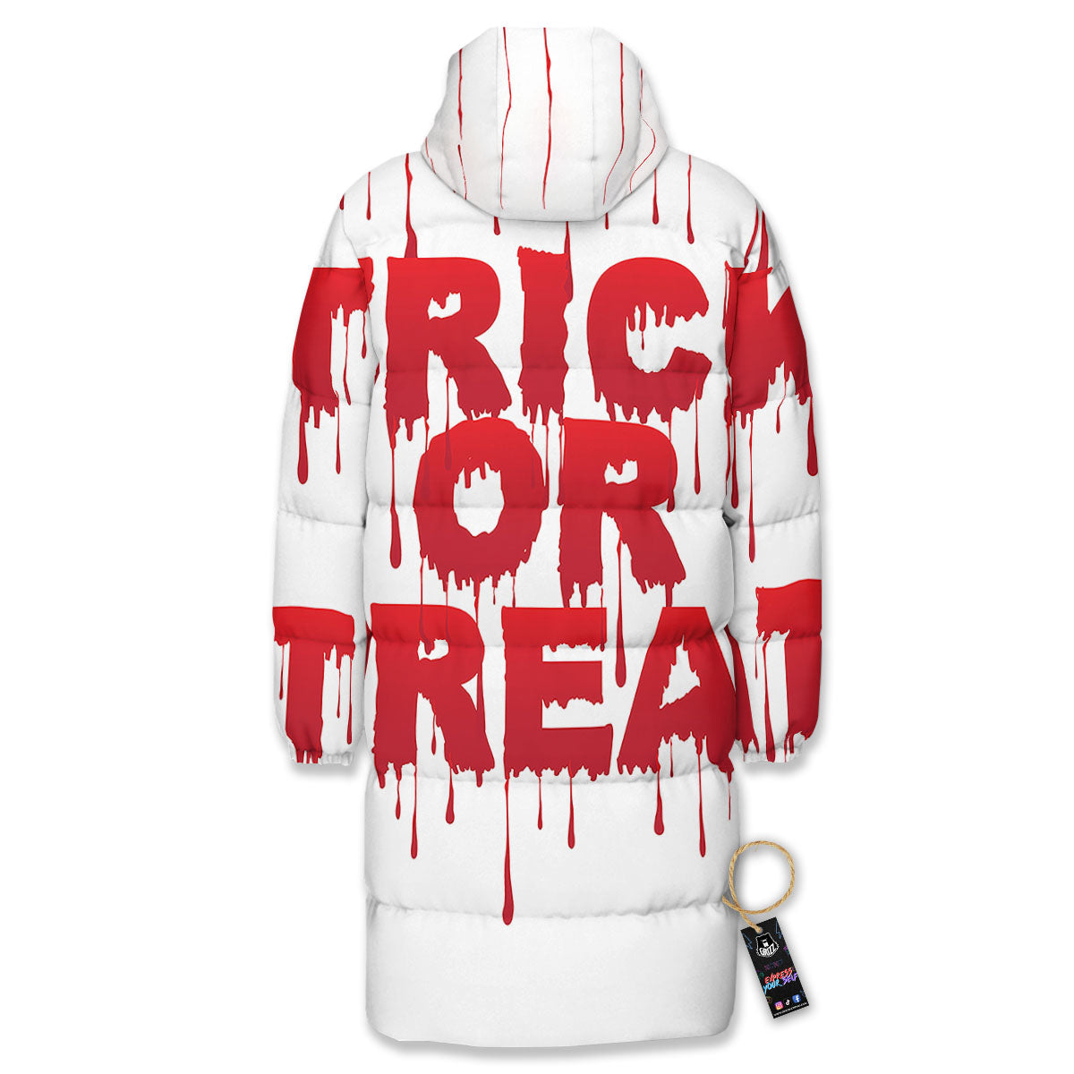 Trick Or Treat Red Blood Halloween Print Long Down Jacket