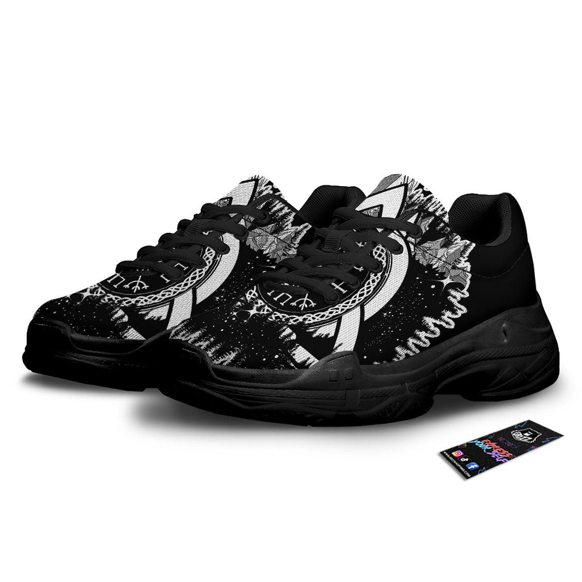 Trinity Knot Viking Celtic Print Black Chunky Shoes-grizzshop