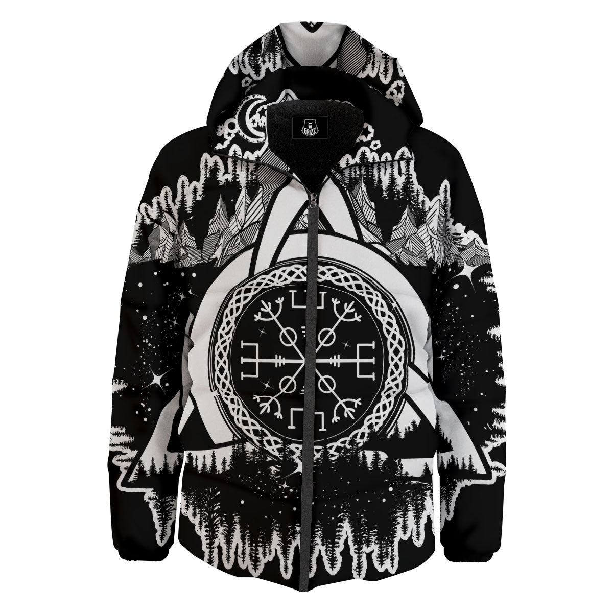 Trinity Knot Viking Celtic Print Down Jacket-grizzshop