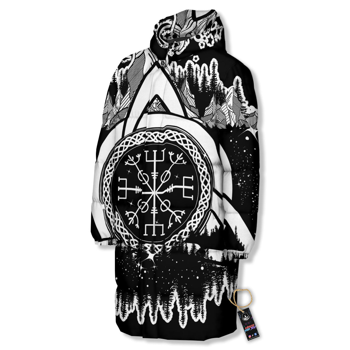 Trinity Knot Viking Celtic Print Long Down Jacket-grizzshop