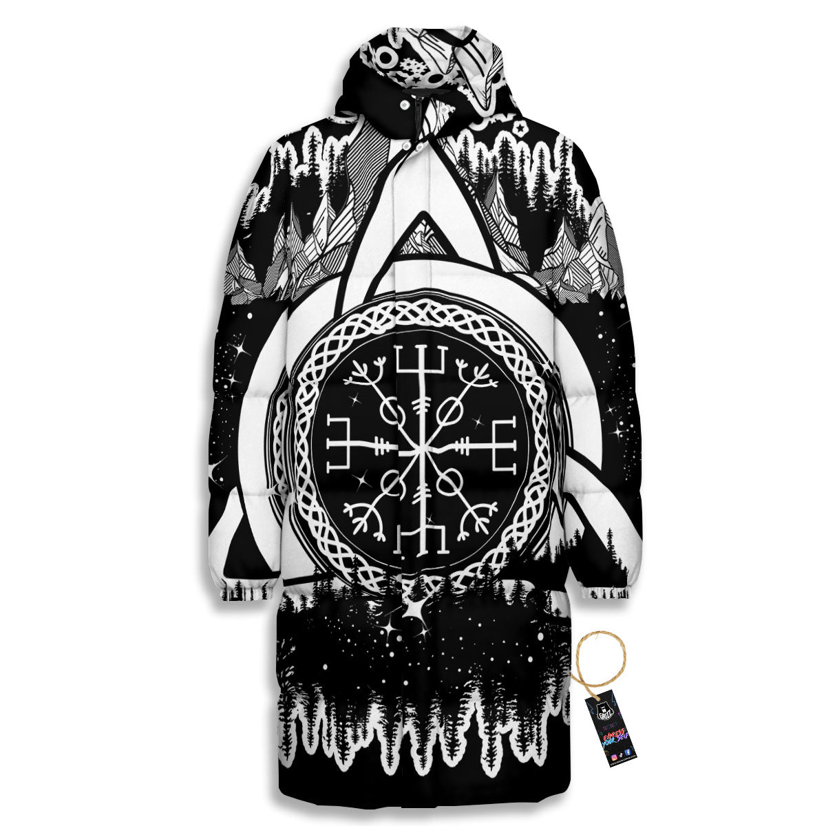 Trinity Knot Viking Celtic Print Long Down Jacket-grizzshop