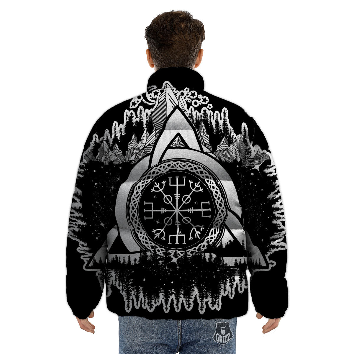 Trinity Knot Viking Celtic Print Puffer Jacket-grizzshop