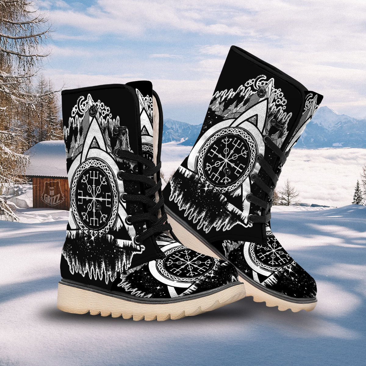 Trinity Knot Viking Celtic Print Snow Boots-grizzshop