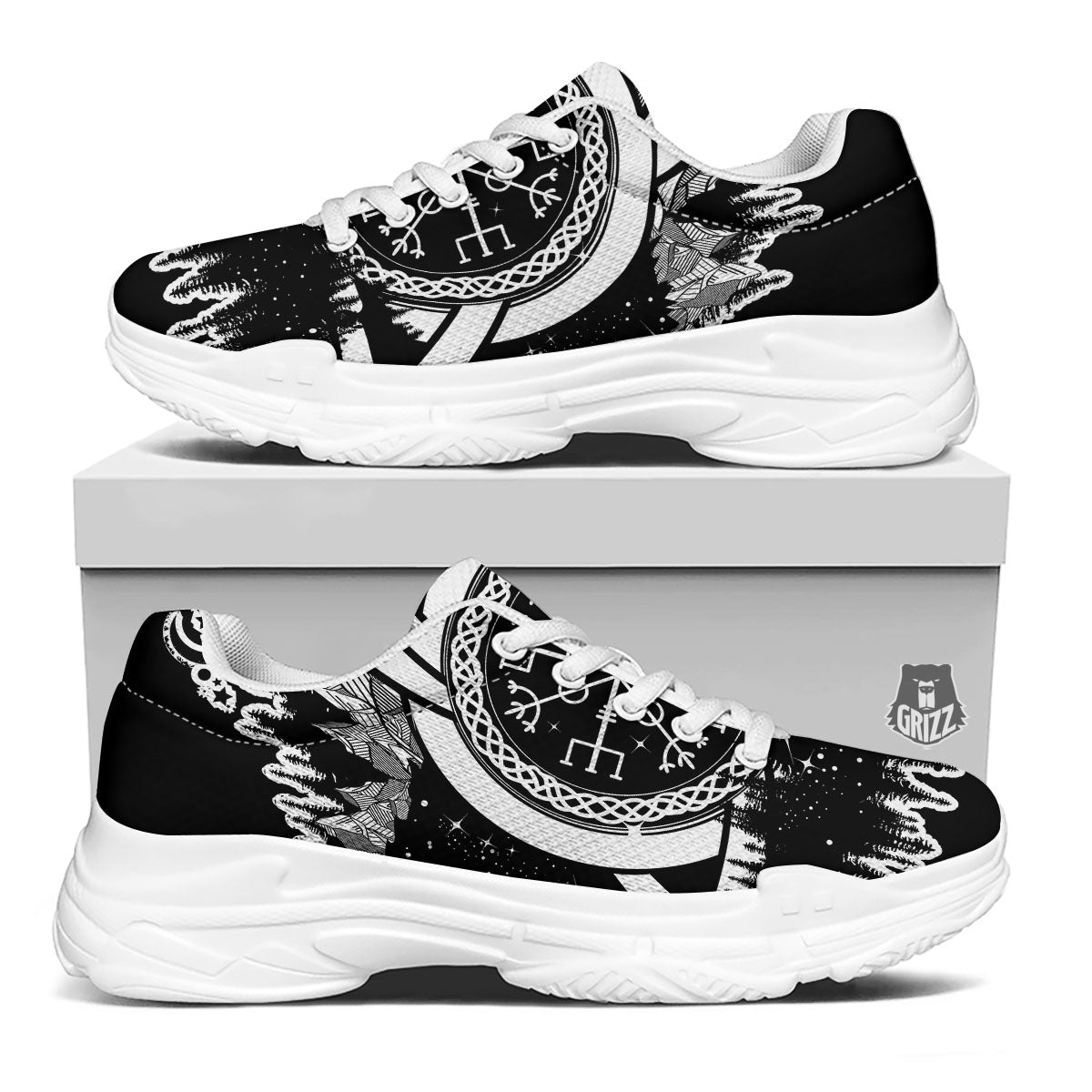 Trinity Knot Viking Celtic Print White Chunky Shoes-grizzshop