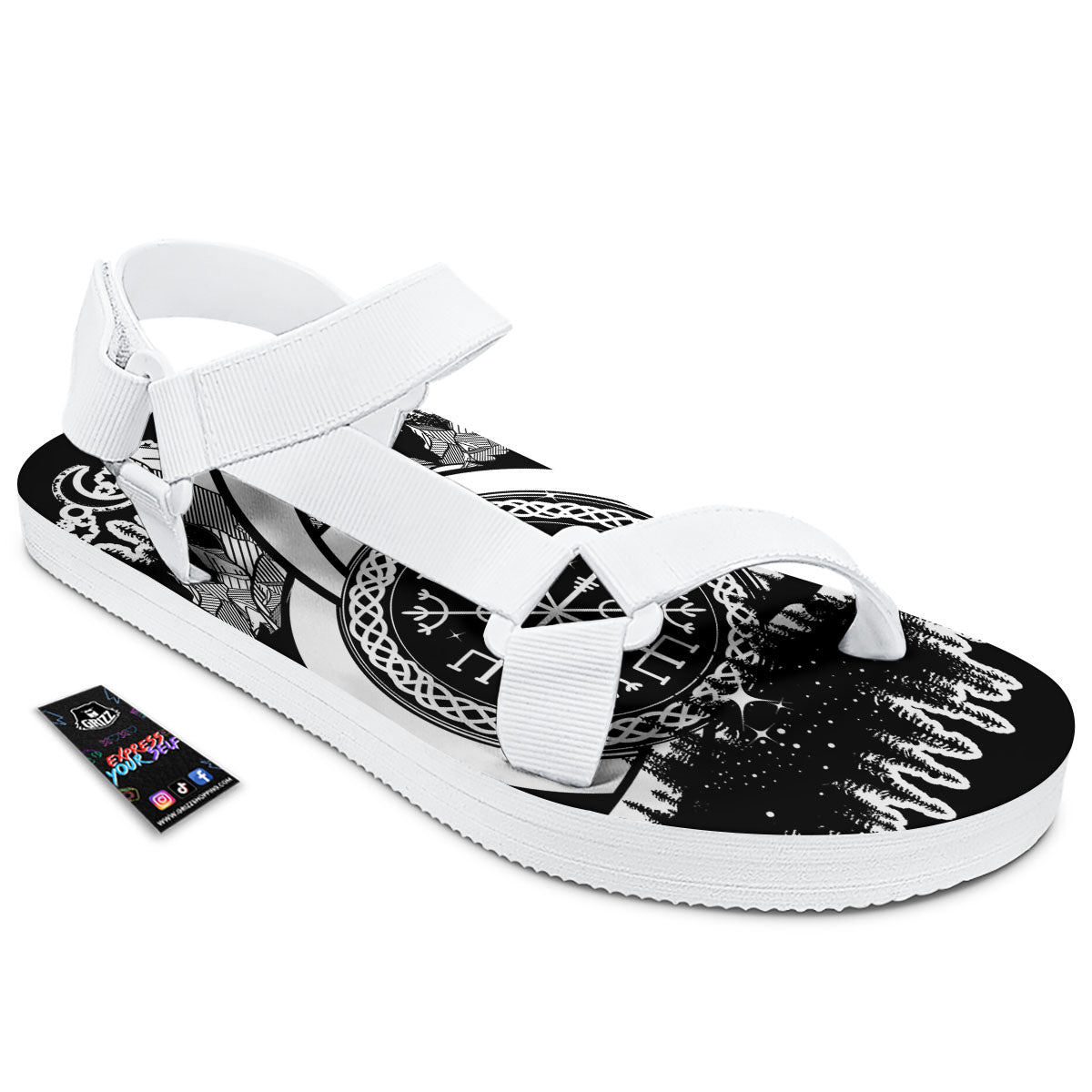 Trinity Knot Viking Celtic Print White Open Toe Sandals-grizzshop