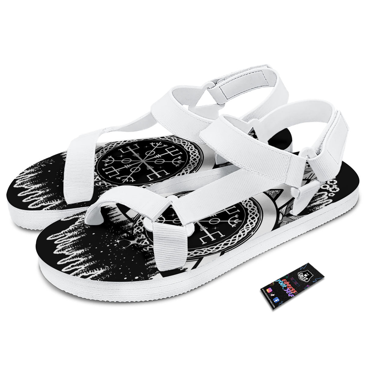 Trinity Knot Viking Celtic Print White Open Toe Sandals-grizzshop