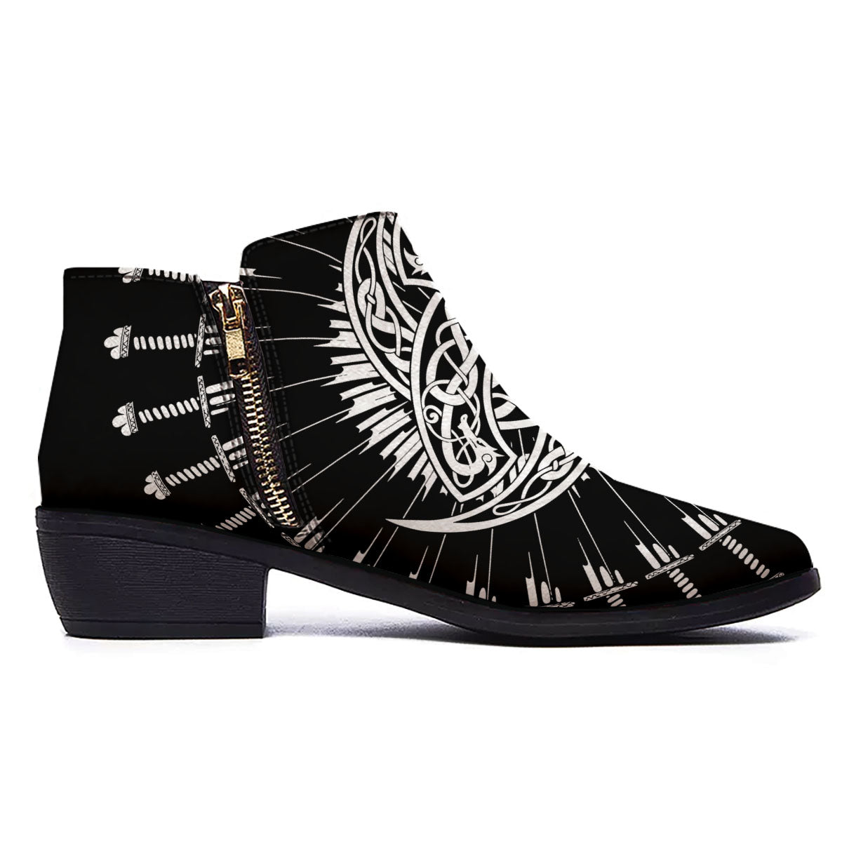 Triple Horn Of Odin Viking Print Ankle Boots-grizzshop