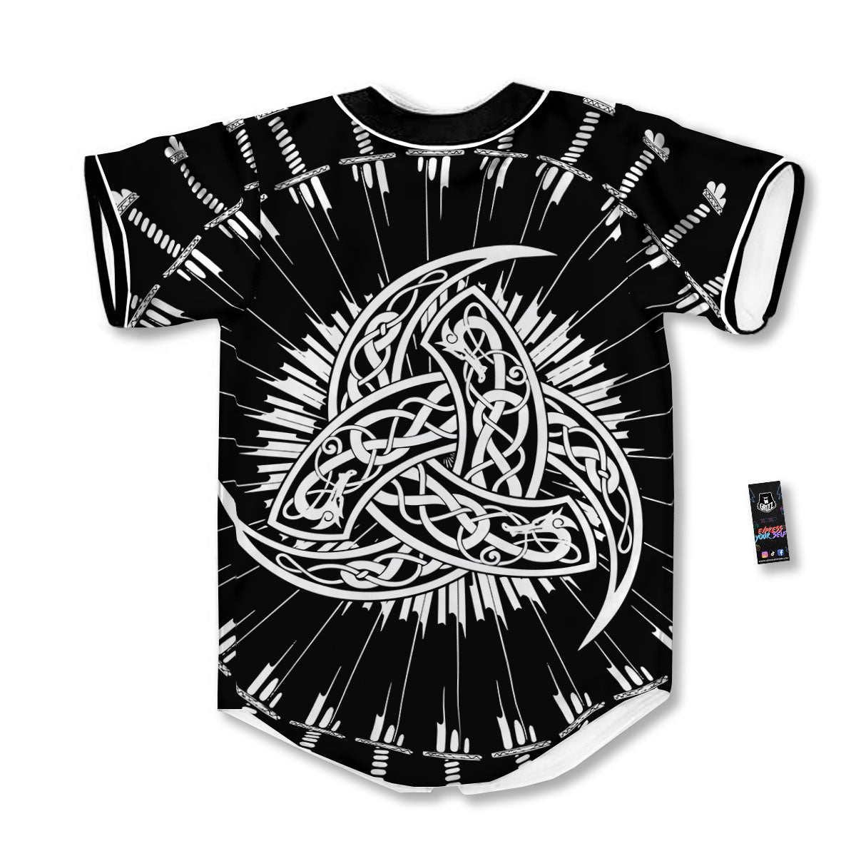 Triple Horn Of Odin Viking Print Baseball Jersey-grizzshop