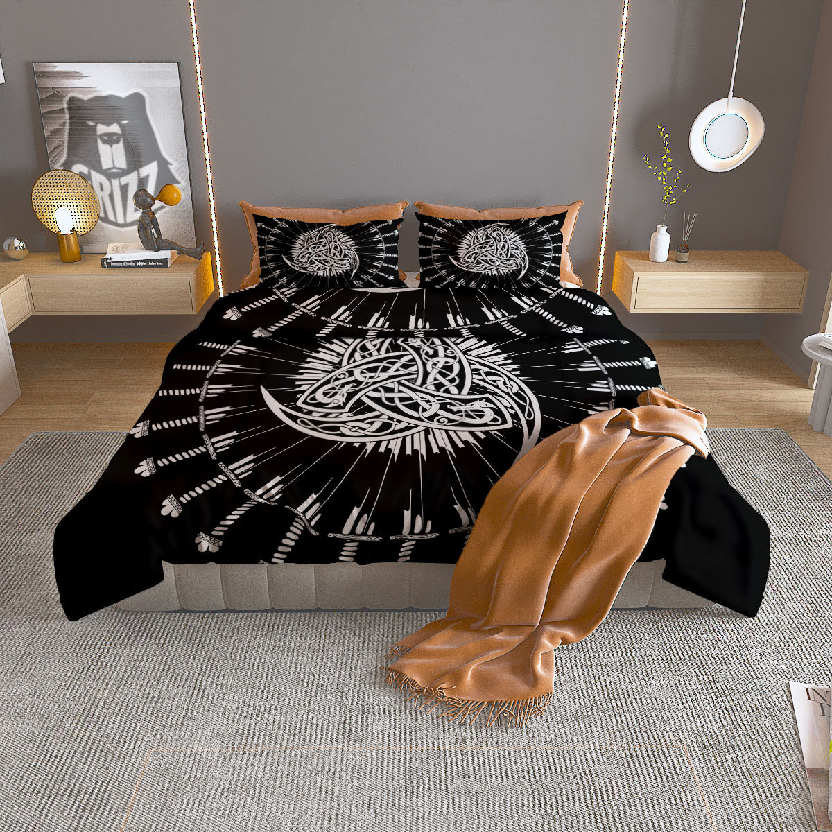 Triple Horn Of Odin Viking Print Duvet Cover Bedding Set