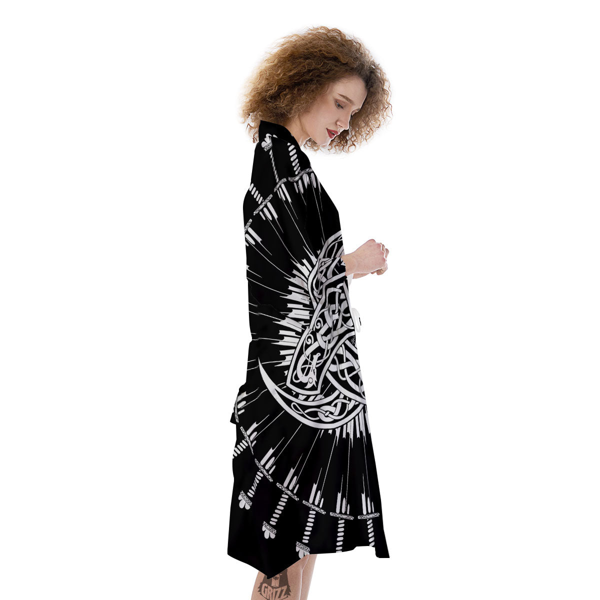 Triple Horn Of Odin Viking Print Kimono-grizzshop