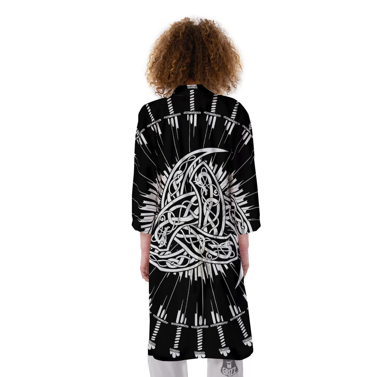Triple Horn Of Odin Viking Print Kimono-grizzshop