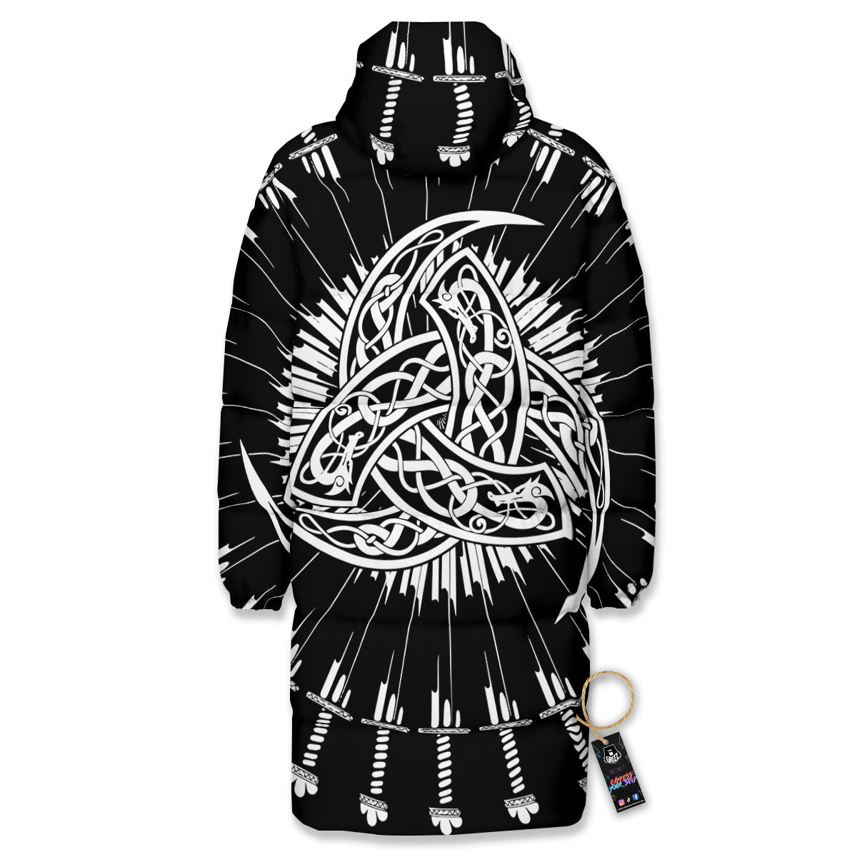 Triple Horn Of Odin Viking Print Long Down Jacket-grizzshop