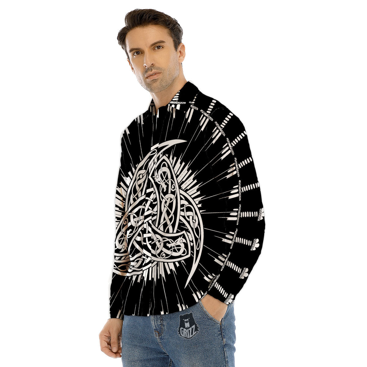 Triple Horn Of Odin Viking Print Men's Dress Shirts-grizzshop