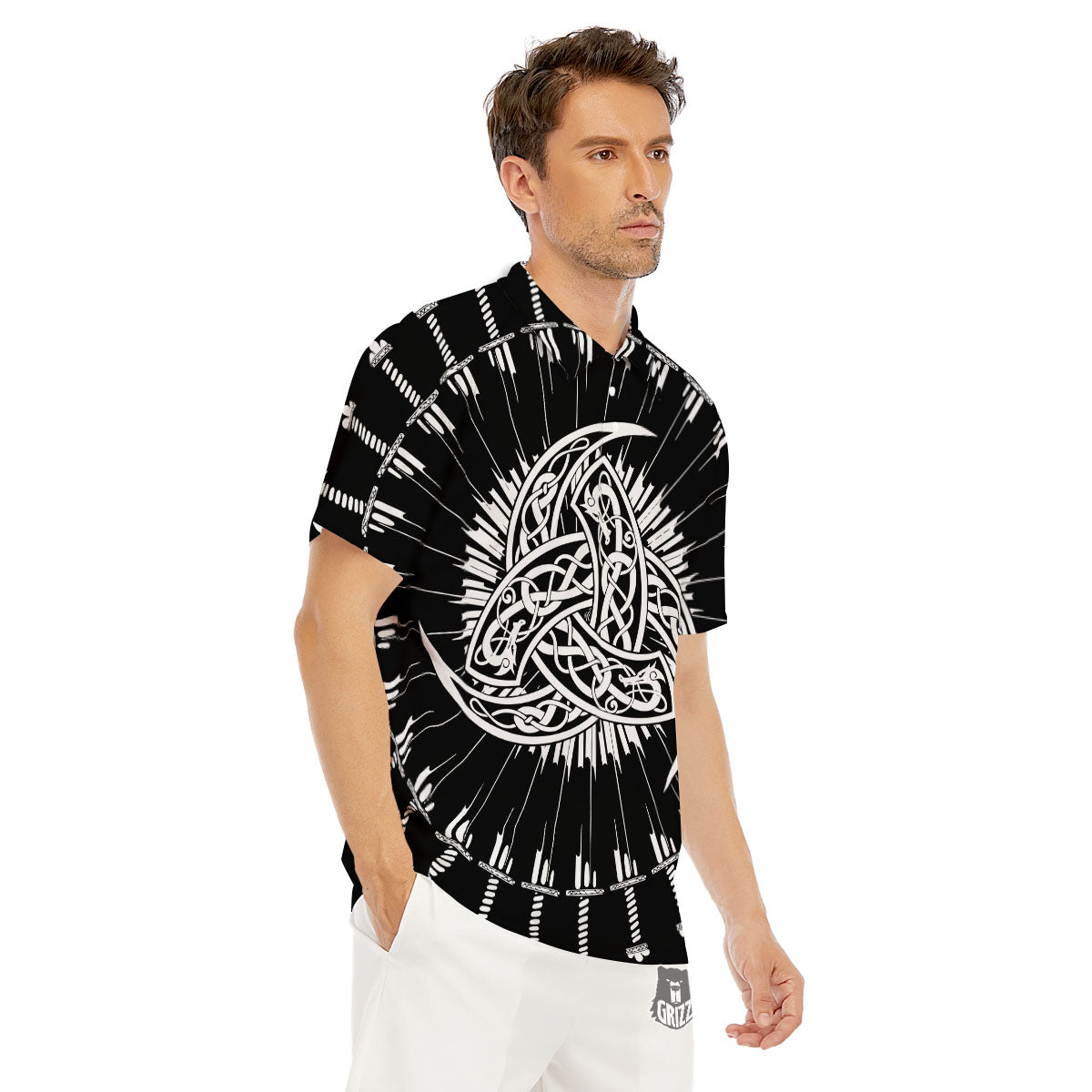 Triple Horn Of Odin Viking Print Men's Golf Shirts-grizzshop