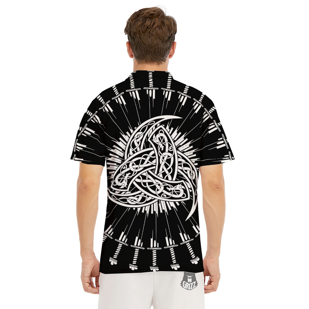 Triple Horn Of Odin Viking Print Men's Golf Shirts-grizzshop