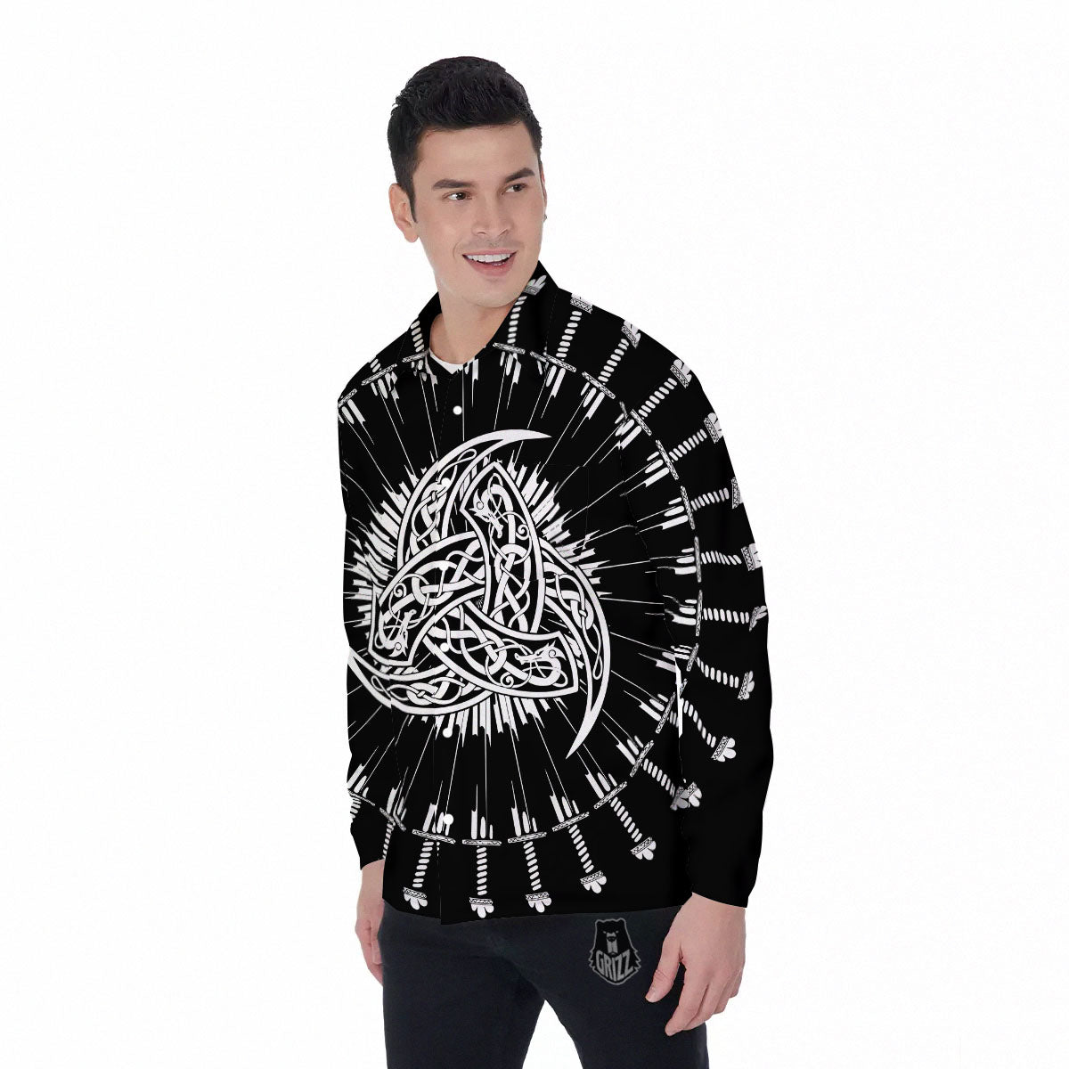 Triple Horn Of Odin Viking Print Men's Long Sleeve Shirts-grizzshop