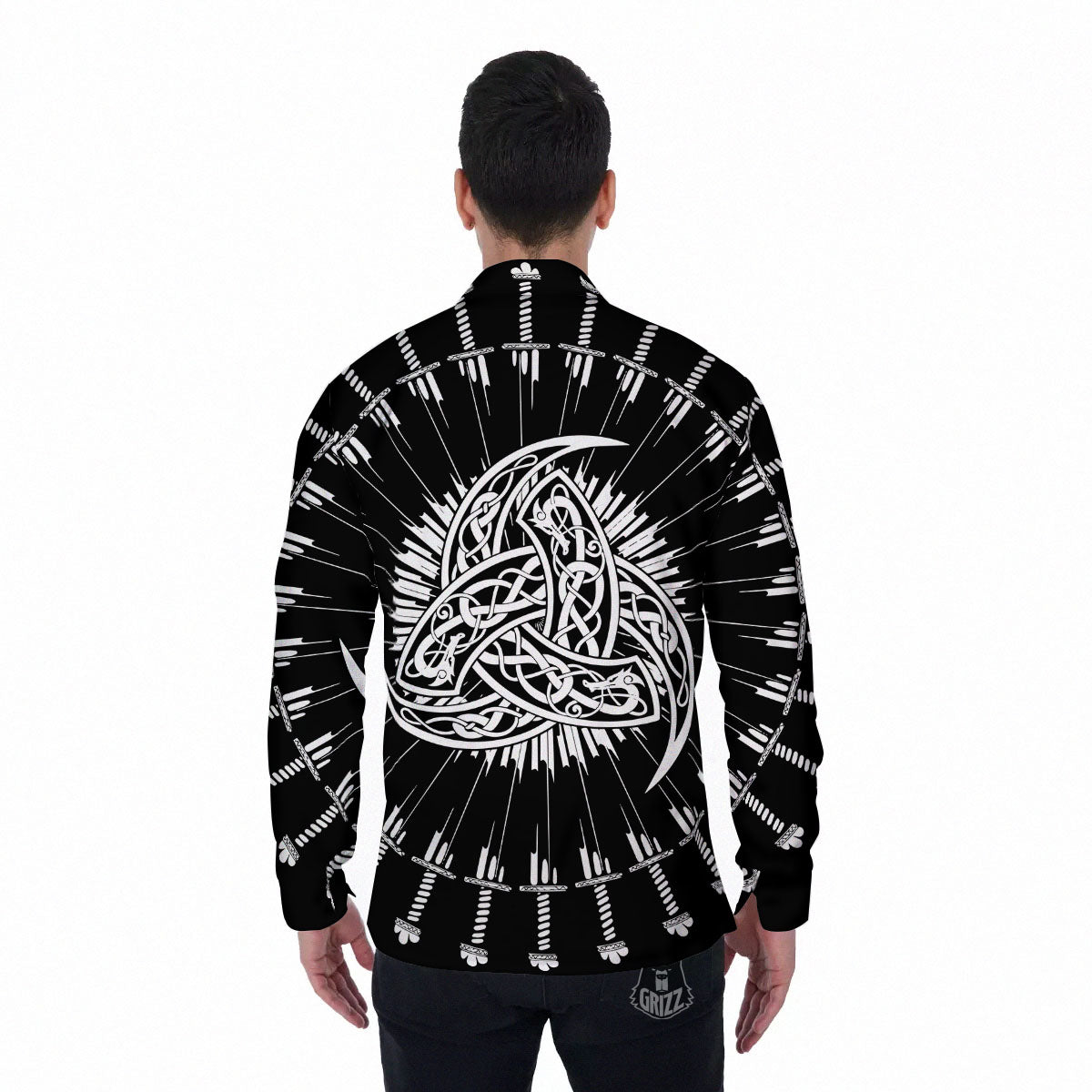 Triple Horn Of Odin Viking Print Men's Long Sleeve Shirts-grizzshop