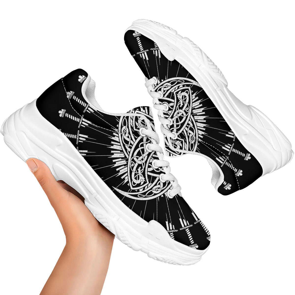 Triple Horn Of Odin Viking Print White Chunky Shoes-grizzshop