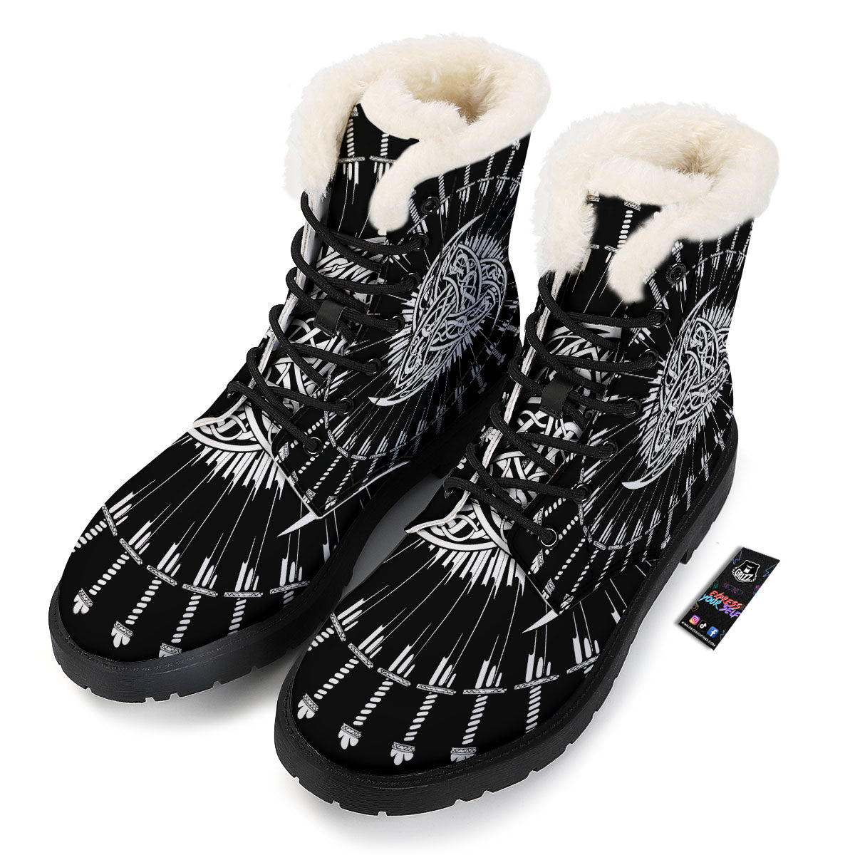 Triple Horn Of Odin Viking Print Winter Boots-grizzshop