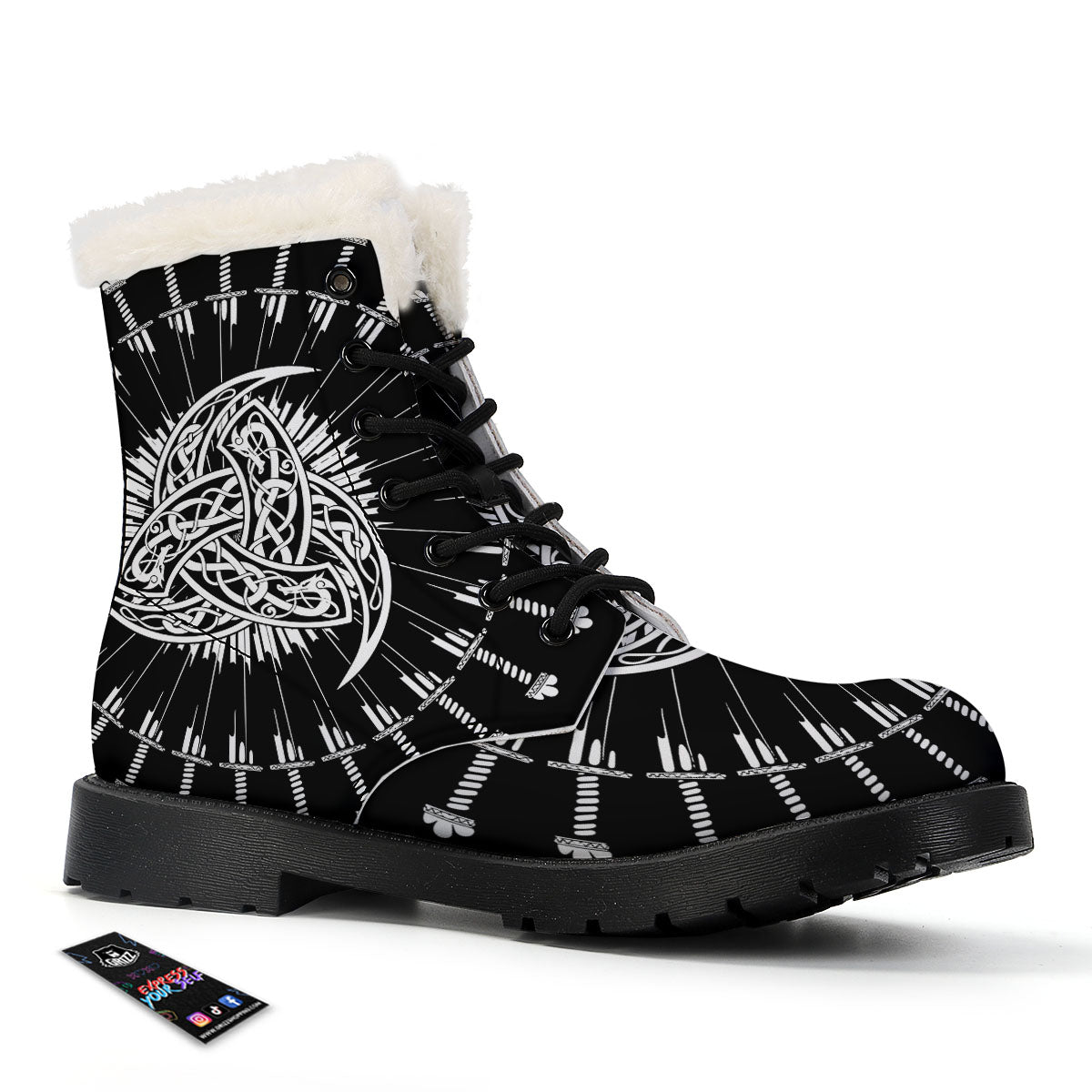 Triple Horn Of Odin Viking Print Winter Boots-grizzshop