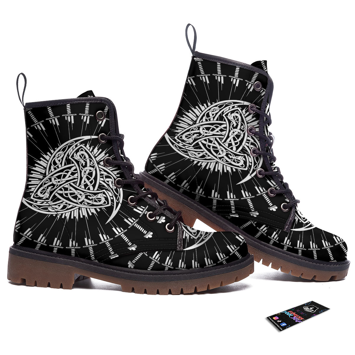 Triple Horn Of Odin Viking Print Work Boots-grizzshop