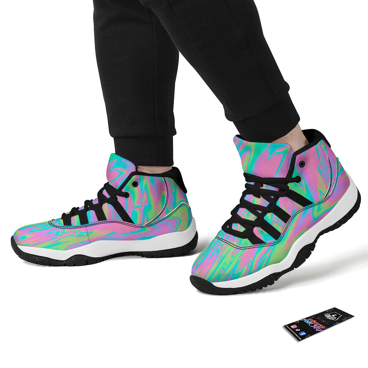 Trippy Abstract Holographic Print Black Bball Shoes-grizzshop