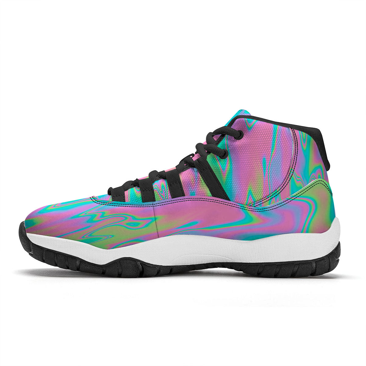 Trippy Abstract Holographic Print Black Bball Shoes-grizzshop