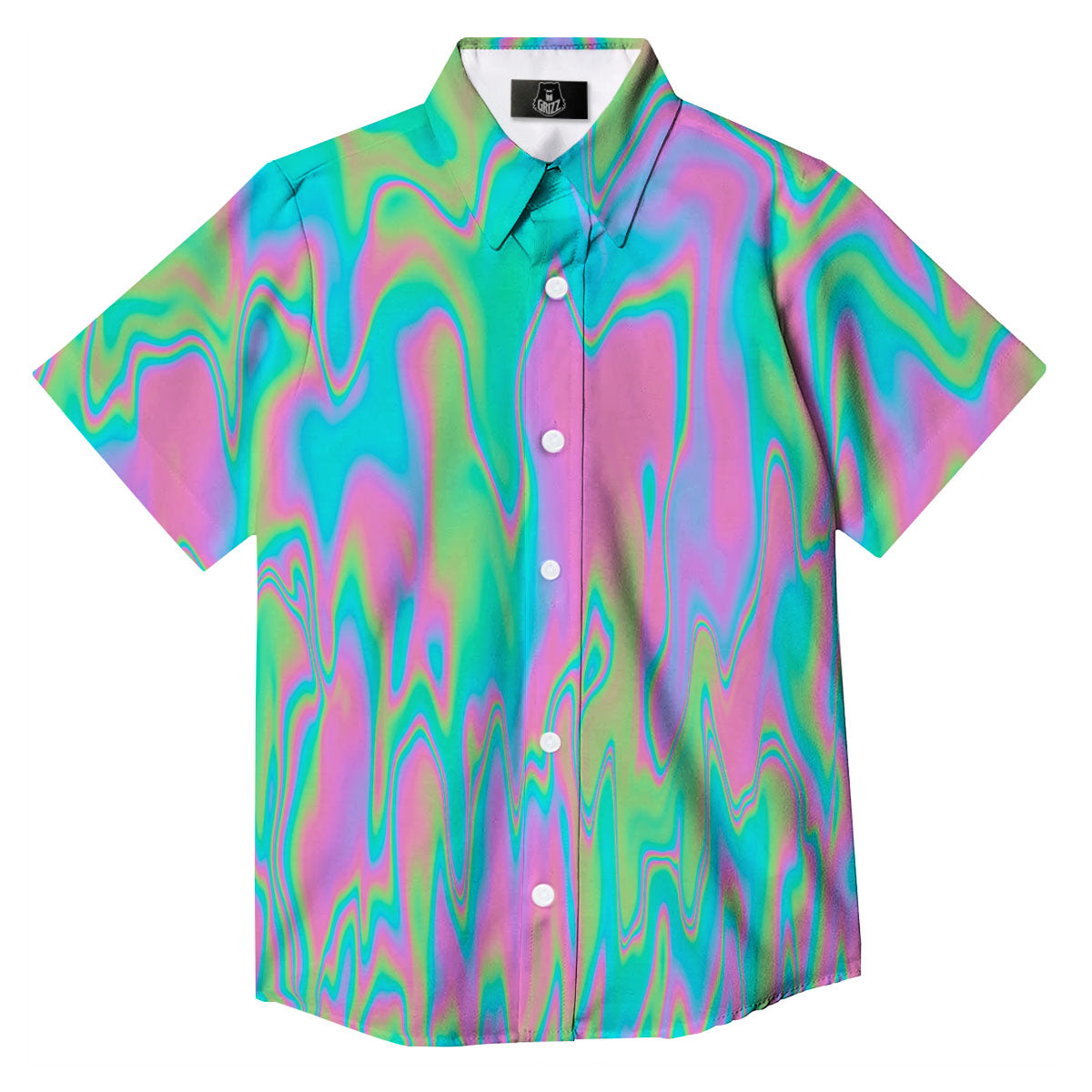 Trippy Abstract Holographic Print Button Up Shirt-grizzshop