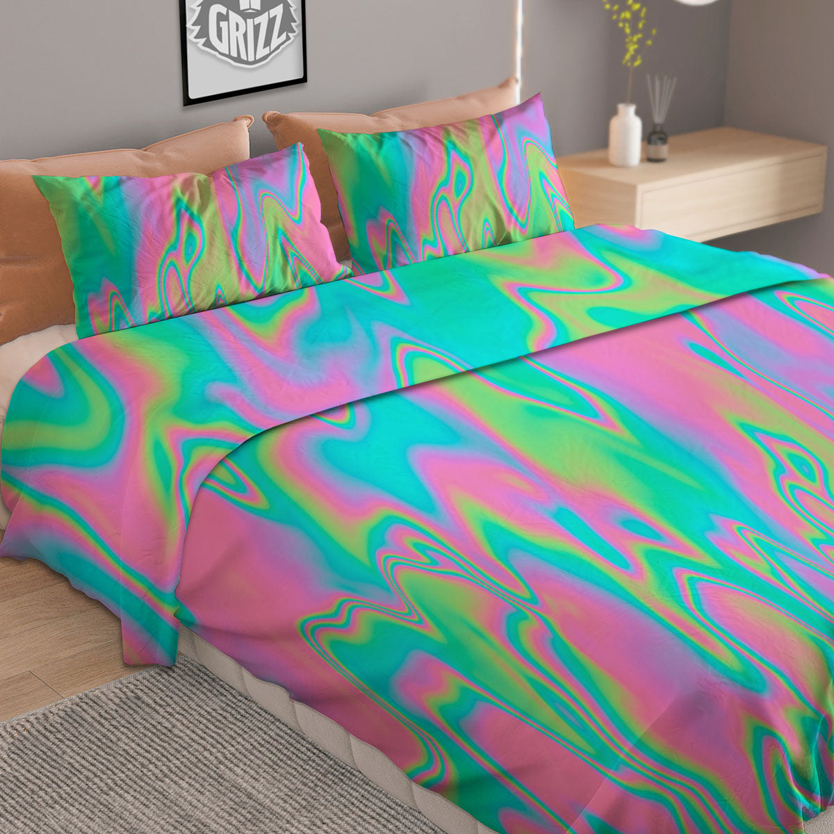 Trippy Abstract Holographic Print Duvet Cover Bedding Set