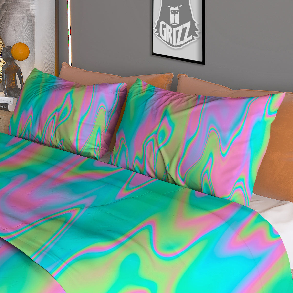 Trippy Abstract Holographic Print Duvet Cover Bedding Set
