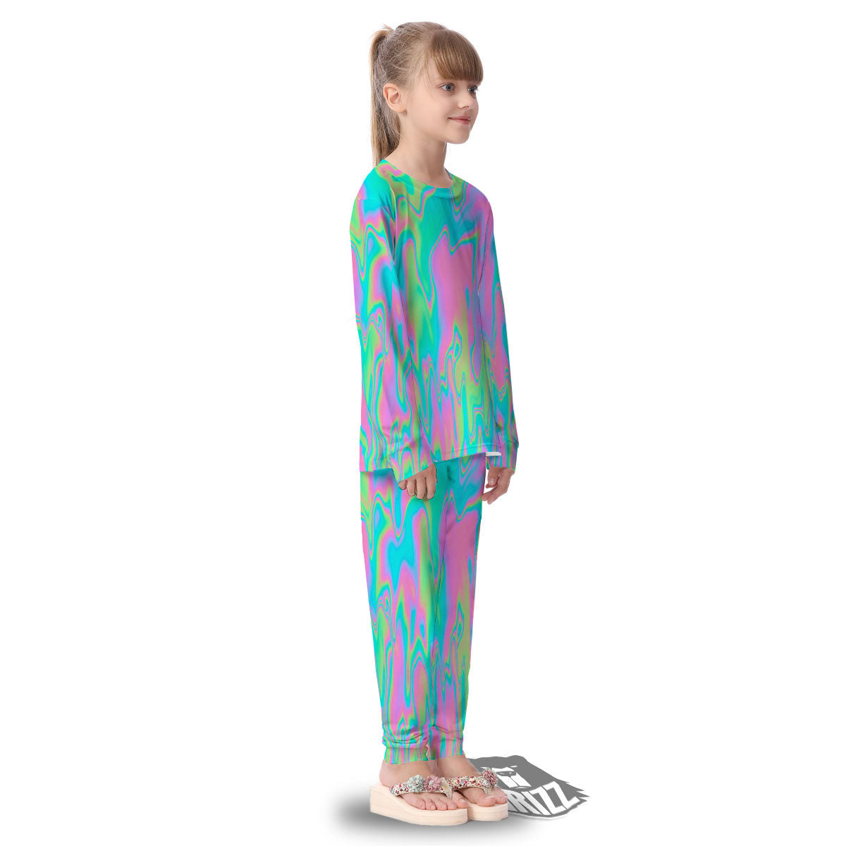 Trippy Abstract Holographic Print Kid's Pajamas-grizzshop