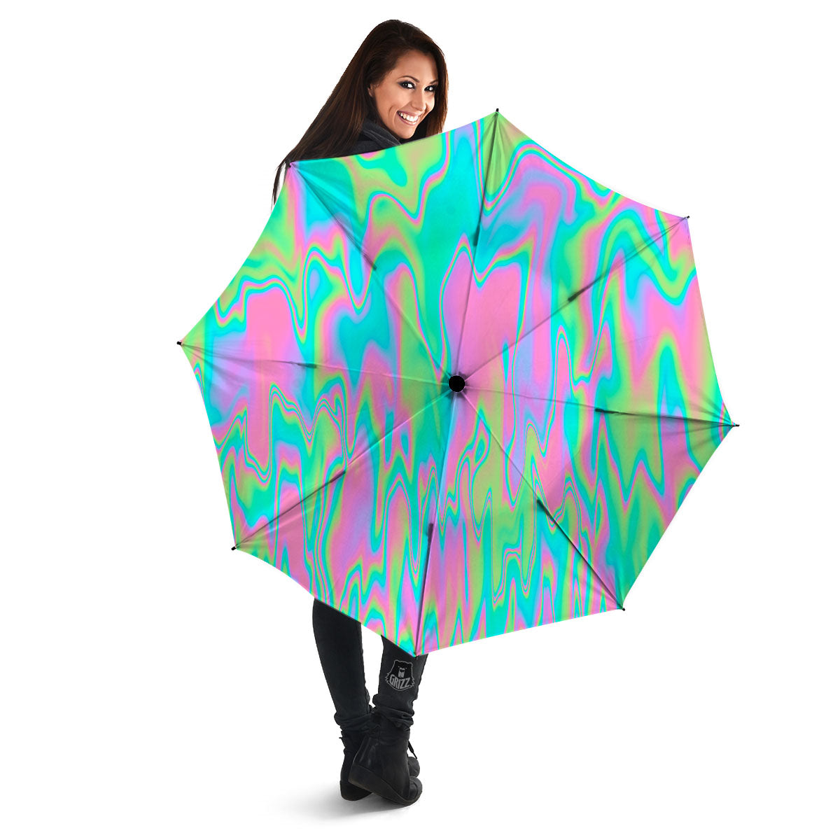 Trippy Abstract Holographic Print Umbrella-grizzshop