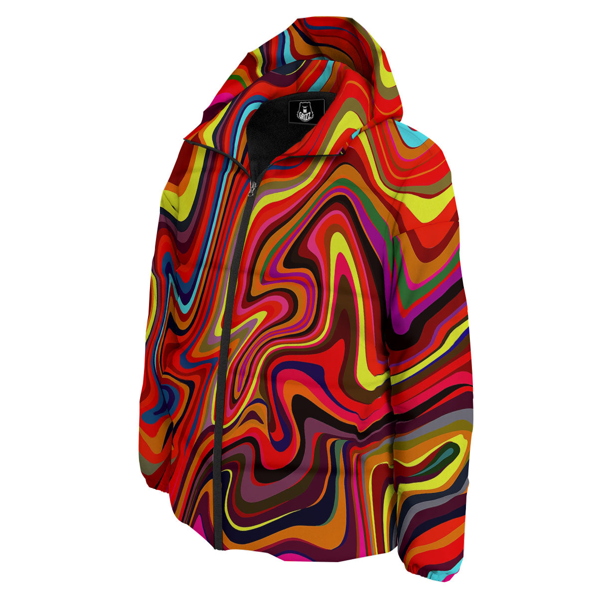 Trippy Abstract Liquid Print Down Jacket-grizzshop