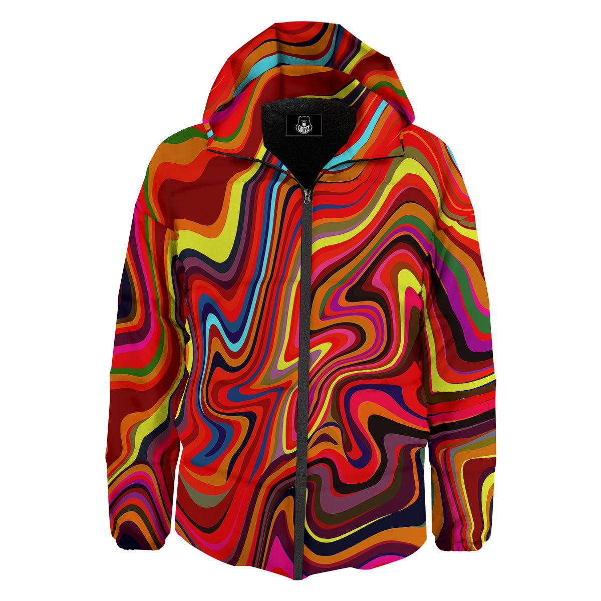 Trippy Abstract Liquid Print Down Jacket-grizzshop