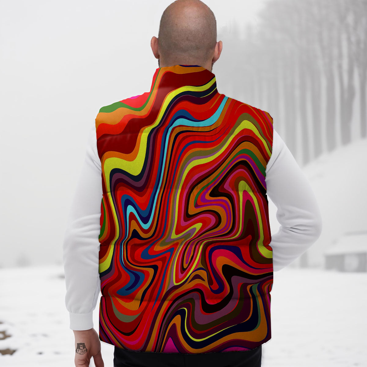 Trippy Abstract Liquid Print Down Vest