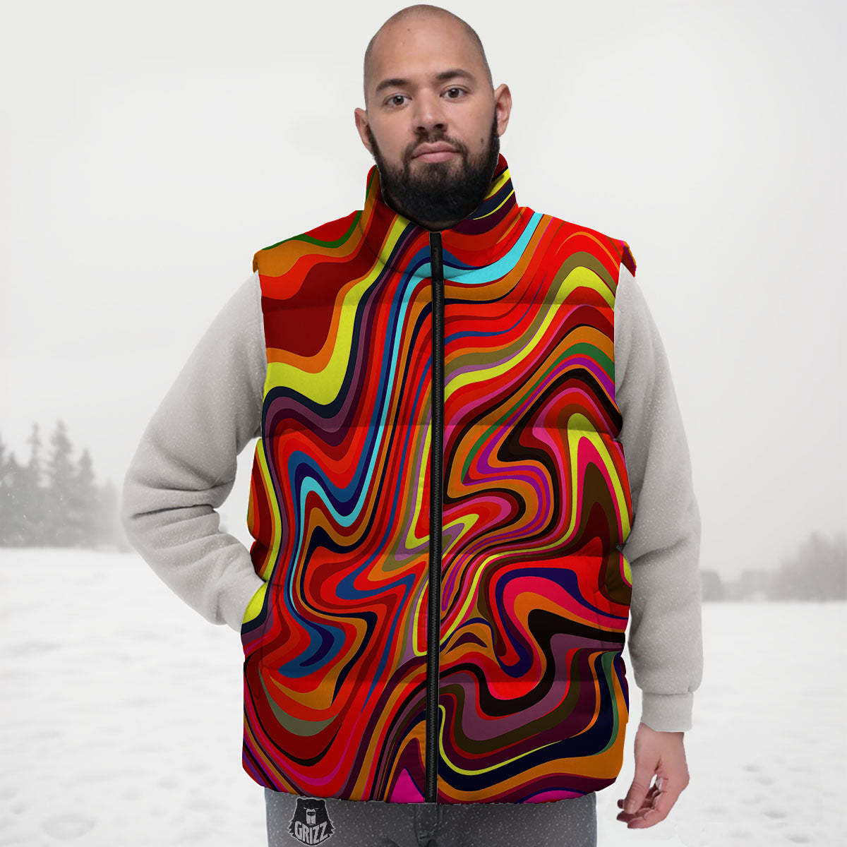 Trippy Abstract Liquid Print Down Vest