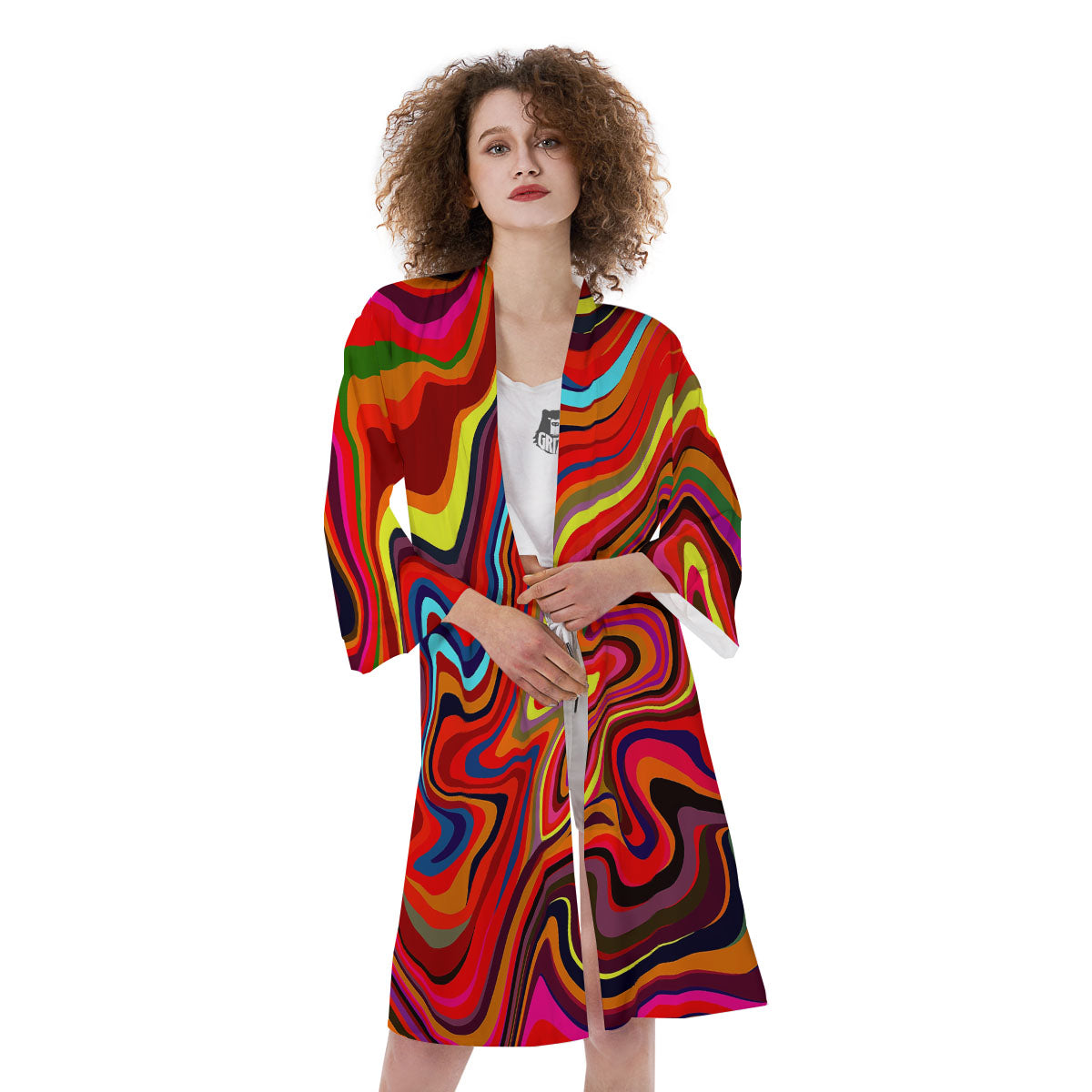 Trippy Abstract Liquid Print Kimono-grizzshop