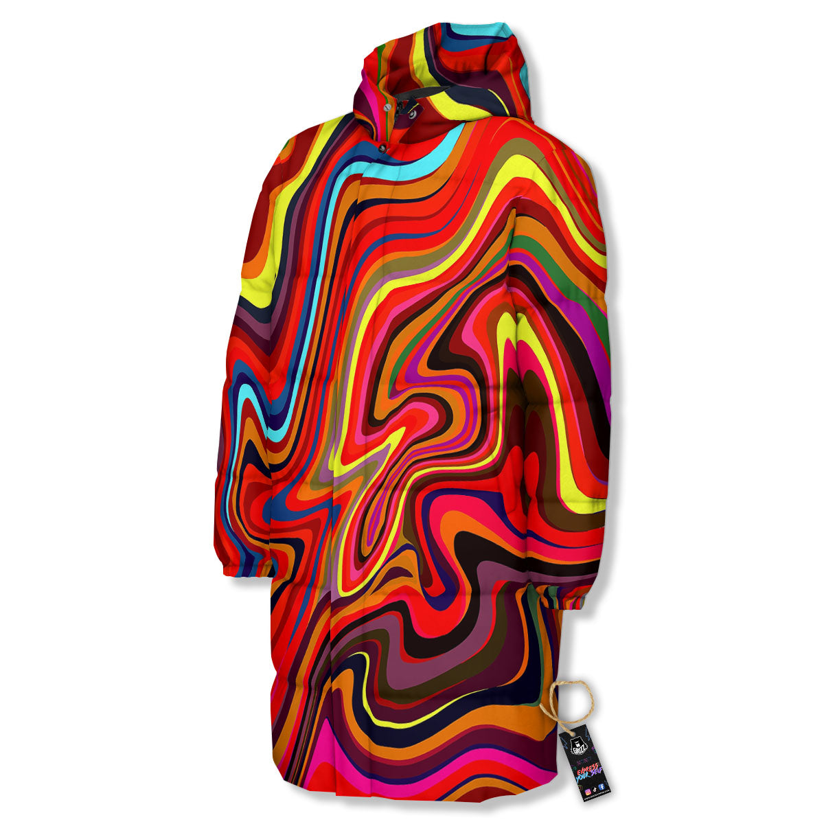 Trippy Abstract Liquid Print Long Down Jacket-grizzshop
