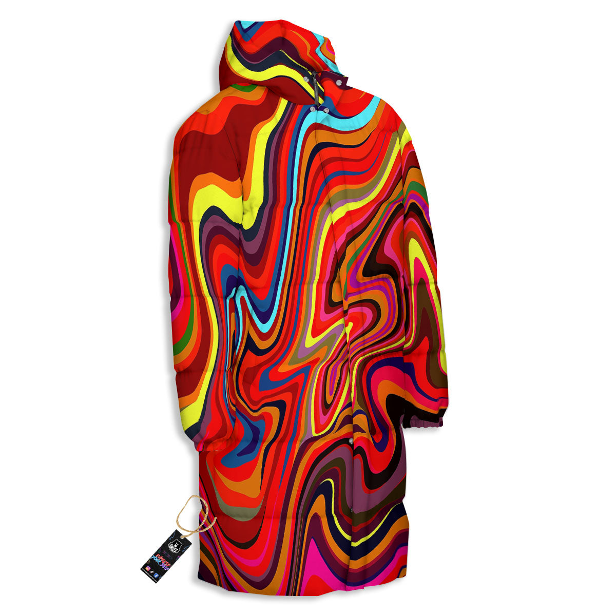 Trippy Abstract Liquid Print Long Down Jacket-grizzshop