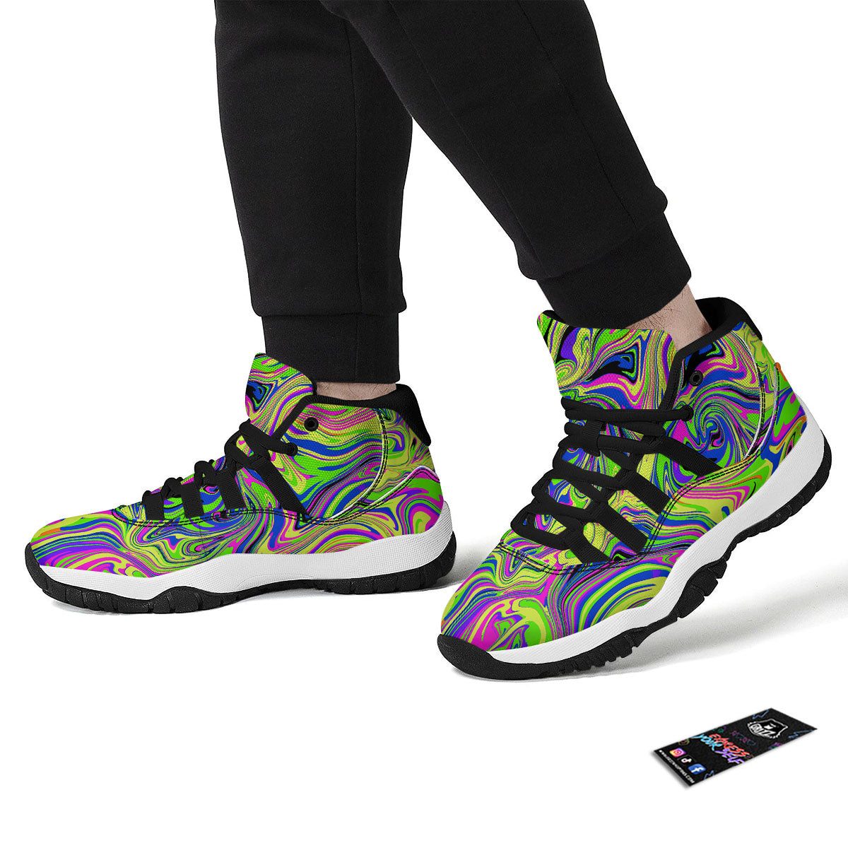 Trippy Abstract Neon Print Black Bball Shoes-grizzshop