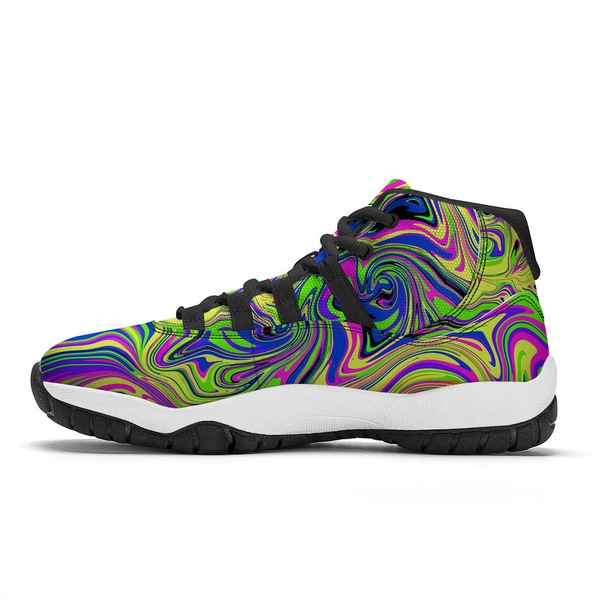Trippy Abstract Neon Print Black Bball Shoes-grizzshop