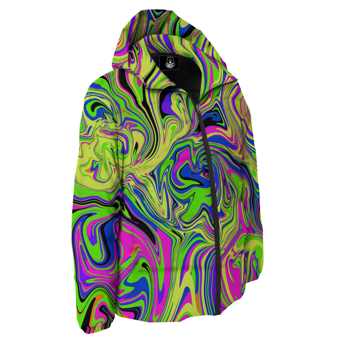 Trippy Abstract Neon Print Down Jacket-grizzshop