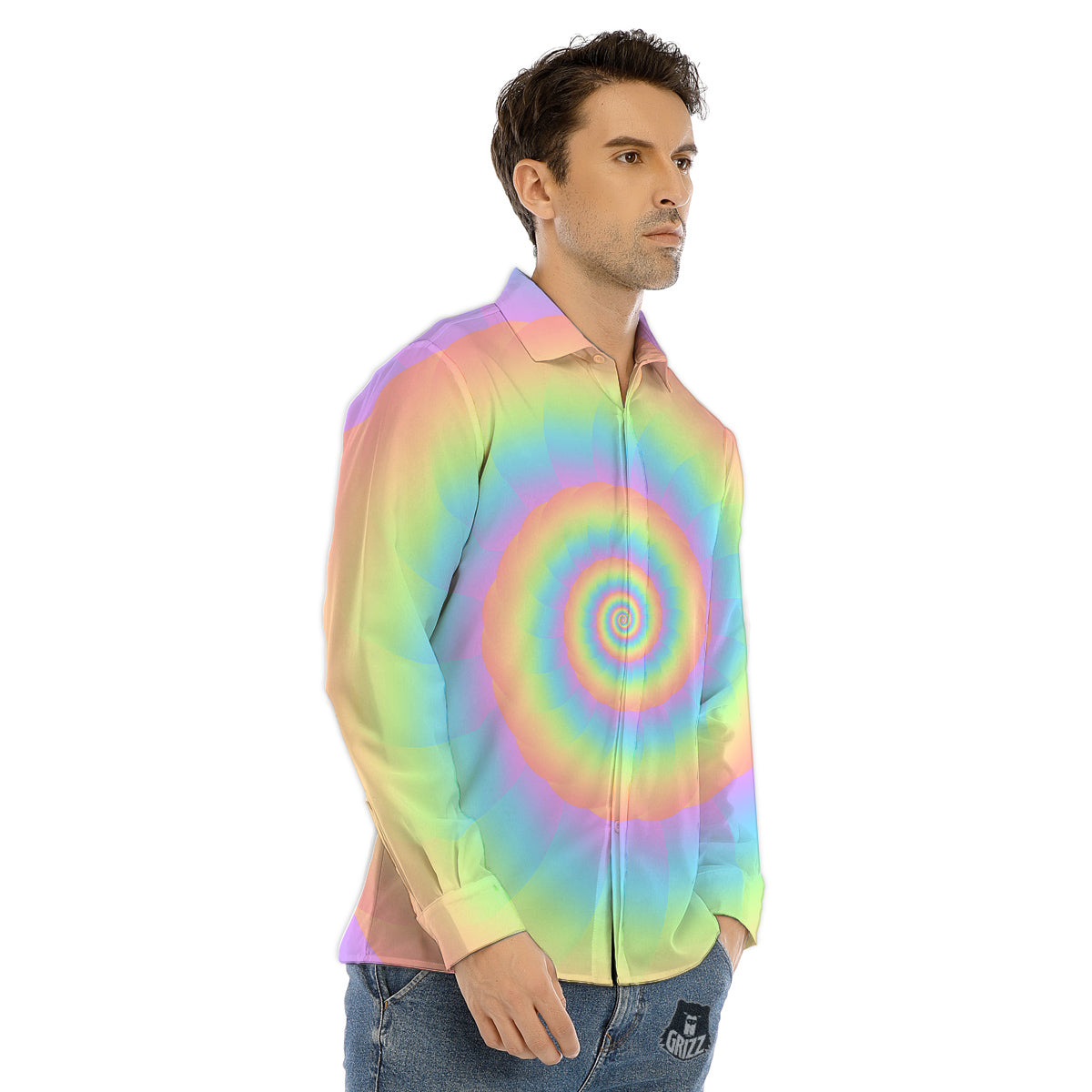 Trippy Abstract Neon Print Men's Dress Shirts-grizzshop