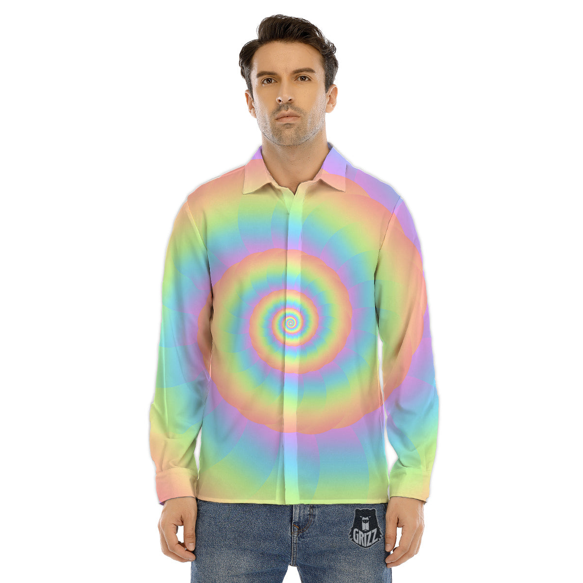 Trippy Abstract Neon Print Men's Dress Shirts-grizzshop