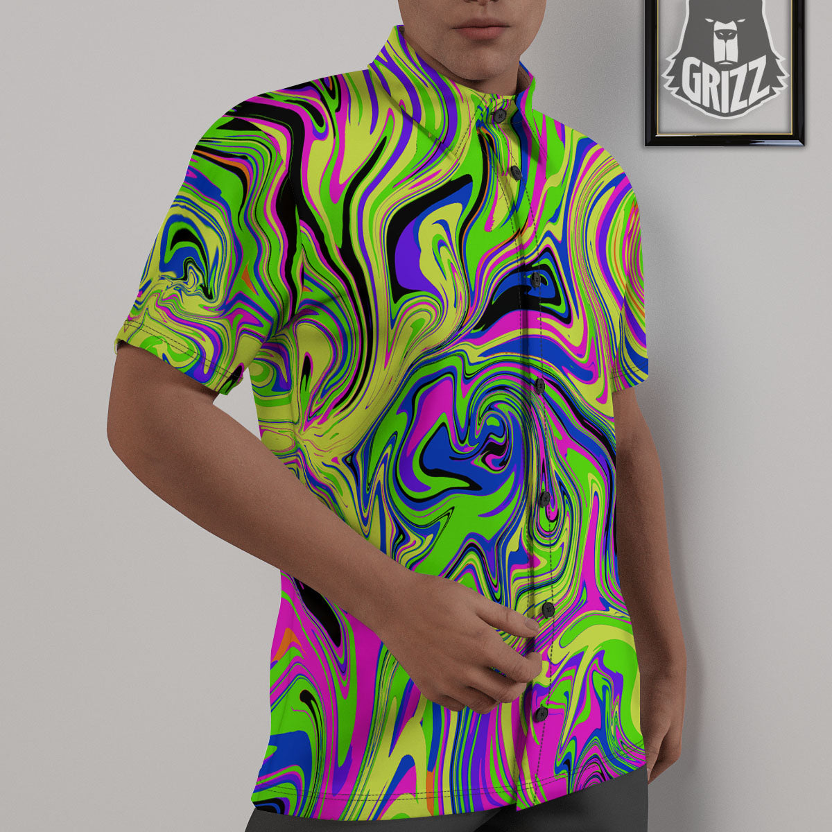 Trippy Abstract Neon Print Untucked Shirts-grizzshop